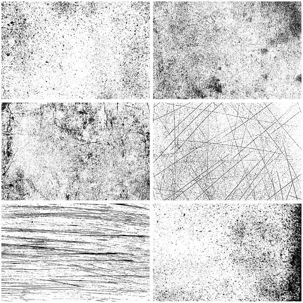 Set of monochrome texture backgrounds Rectangle grunge texture backgrounds. One color - black. Set of six different rectangle backdrops scratching stock illustrations