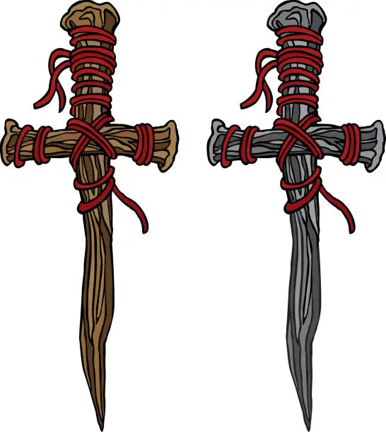 Vector illustration of Wood And Metal Daggers