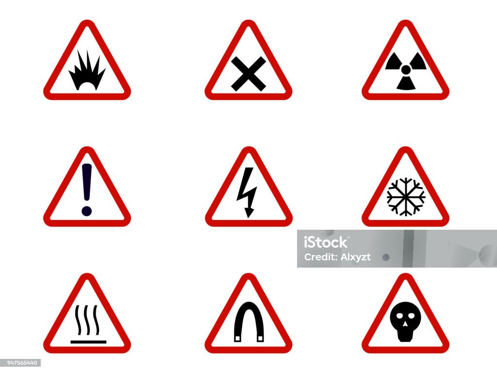 Warning And Hazard Symbols On Triangles Vector Collection Safety And ...