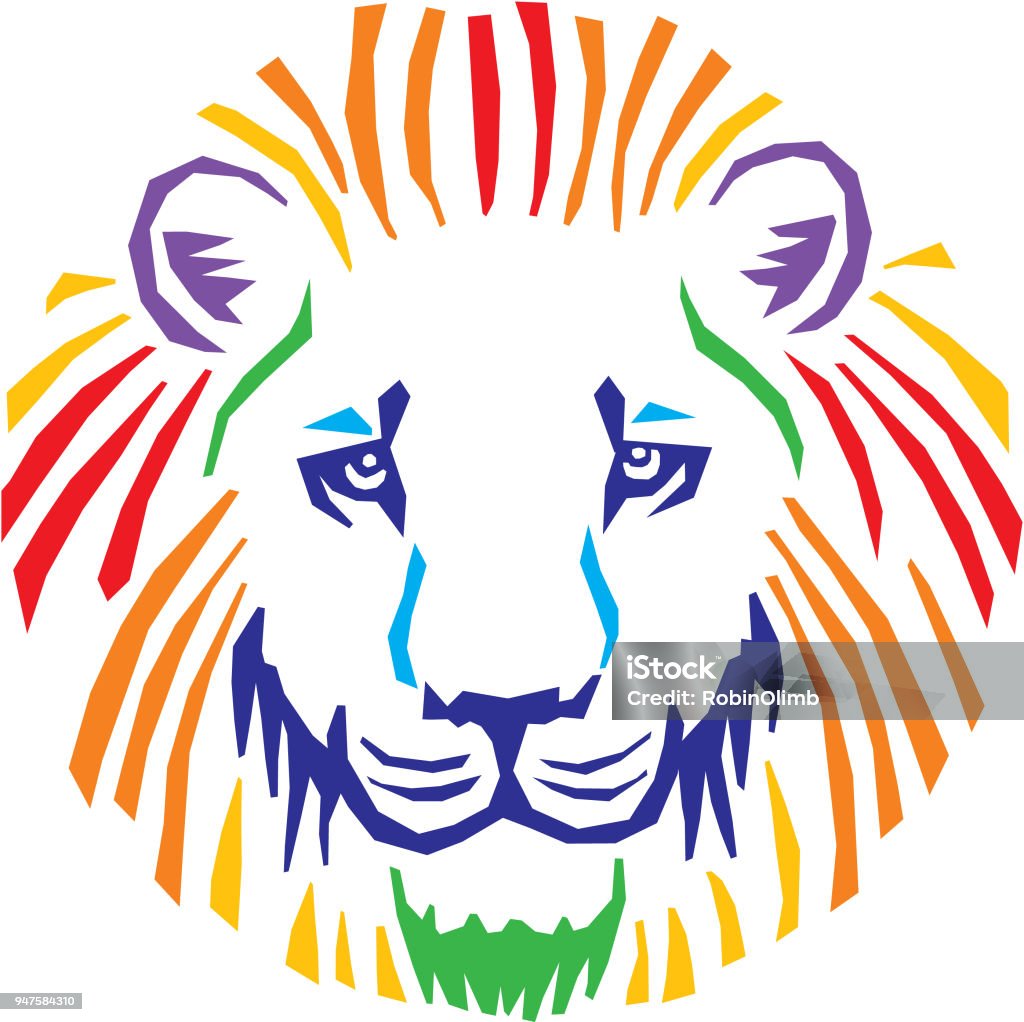 Colorful Lion Head Vector illustration of a multi colored lion head icon. Lion - Feline stock vector