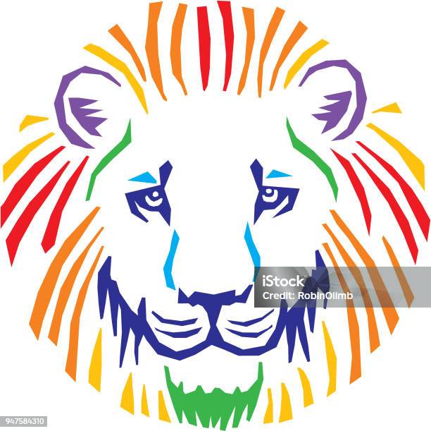 Colorful Lion Head Stock Illustration - Download Image Now - Lion - Feline, Animal Head, Courage