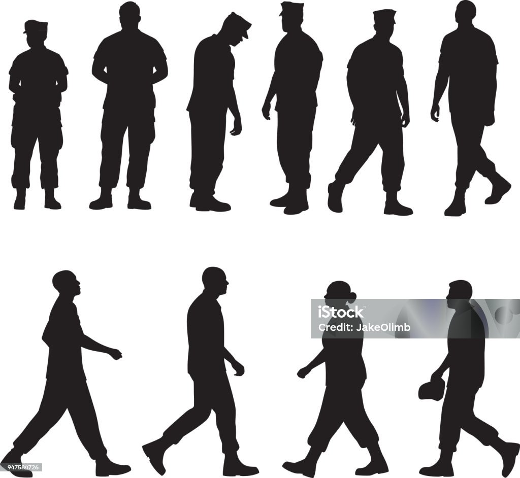 Marine Soldier Silhouettes 2 Vector silhouettes of of a group of 10 marines. In Silhouette stock vector