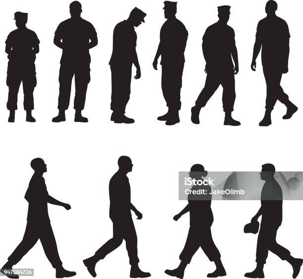 Marine Soldier Silhouettes 2 Stock Illustration - Download Image Now - In Silhouette, Military, Armed Forces