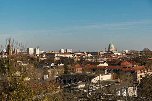 A cityscape of Potdsam with a view to the Nikolai church