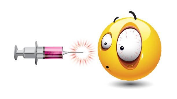 smiley-kugel injektion zu betrachten. - swine flu stock-grafiken, -clipart, -cartoons und -symbole