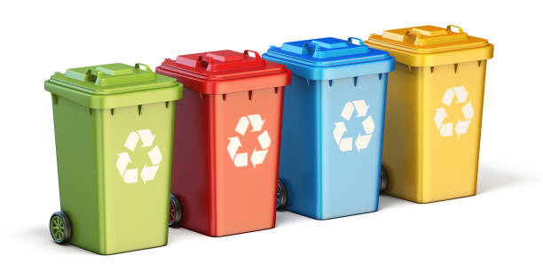 istock Containers for recycling waste sorting plastic, glass, metal, paper side view 3D 947607836