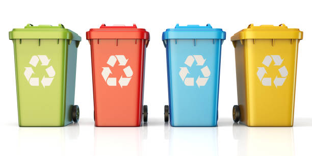 istock Containers for recycling waste sorting plastic, glass, metal, paper front view 3D 947607978