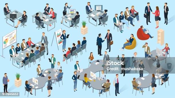 Isometric Vector Office Stock Illustration - Download Image Now - Isometric Projection, Office, Meeting