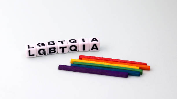istock White cube written as LGBTQIA and wooden rainbow sticks. 947660762