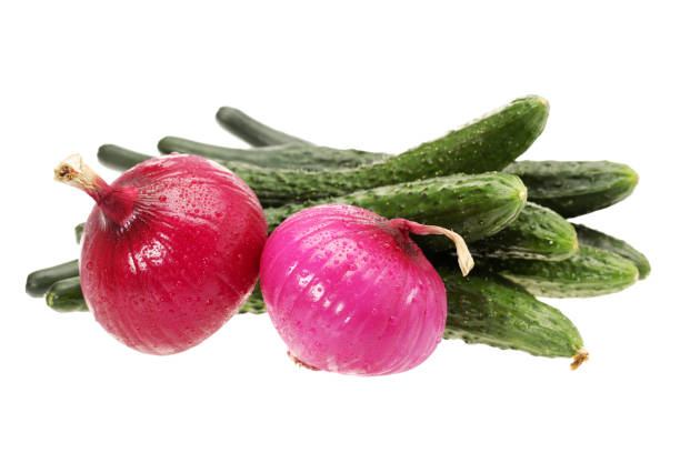 istock Cucumber and  onion on a white background 947671050