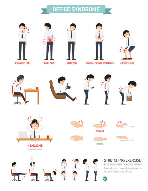 office 증후군 인포그래픽 - physical injury backache occupation office stock illustrations