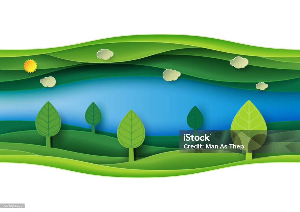 Grüne abstrakte Natur Landschaft Papierhintergrund Kunst - Lizenzfrei Recycling Vektorgrafik