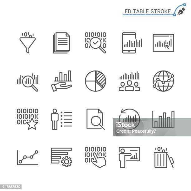 Data Analytics Line Icons Editable Stroke Pixel Perfect Stock Illustration - Download Image Now