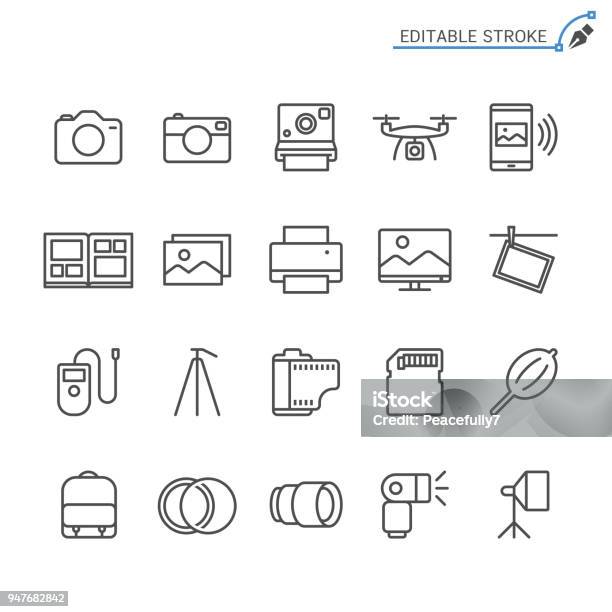 Photography Line Icons Editable Stroke Pixel Perfect Stock Illustration - Download Image Now