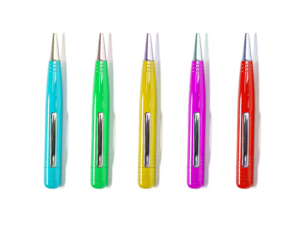 istock Closeup colorful pens isolated on white background 947683306