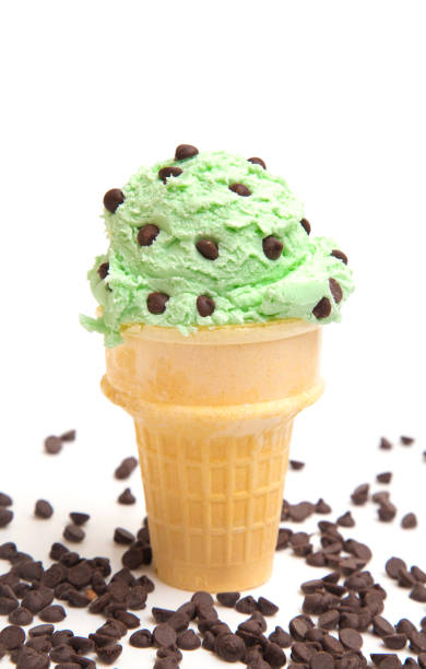 Mint Chocolate Chip Ice Cream on a White Background