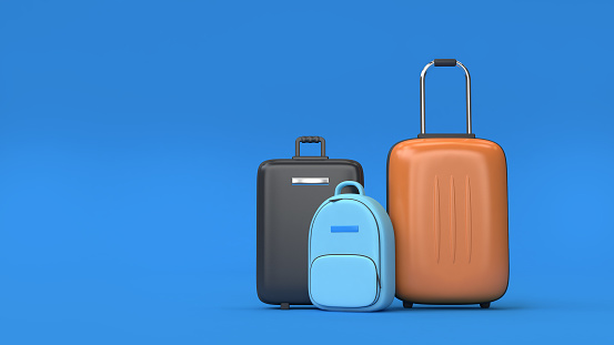 3d bag-luggage blue background 3d rendering,going travel transportation concept