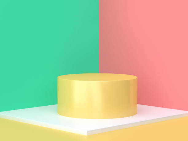 istock yellow cylinder pink green wall abstract scene minimal 3d render background 947695438
