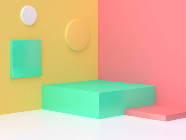 pink yellow green scene colorful abstract corner minimal background 3d render