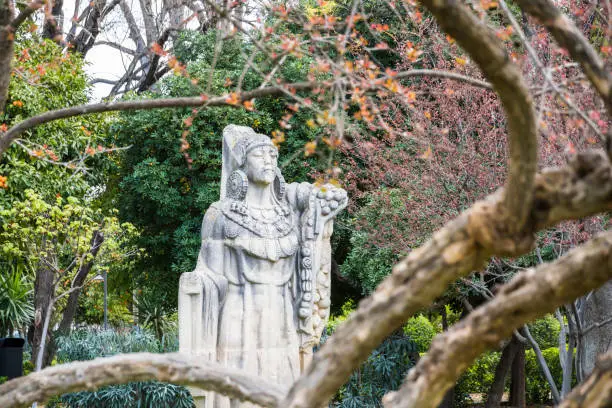 Seville, Spain. Statue of the Dama Iberica or Dama Ibera (Iberian Lady), in the Jardin de las Delicias gardens, Maria Luisa Park. Part of the Ibero-American Exposition of 1929