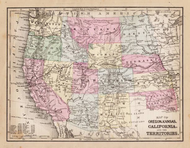 ilustrações de stock, clip art, desenhos animados e ícones de map of western states 1881 - montana map usa old