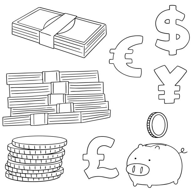 saving money vector set of saving money change drawings stock illustrations