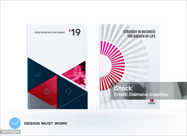 Material Design Template Creative Red Colourful Abstract Brochure Set Annual Report Horizontal Cover Stock Illustration - Download Image Now