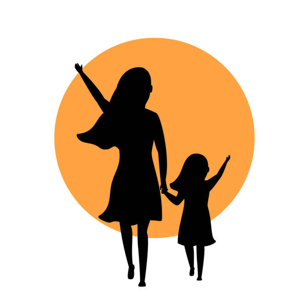 Mother And Daughter Walking Together Silhouette Back Side View Silhouette  Scene Stock Illustration - Download Image Now - iStock