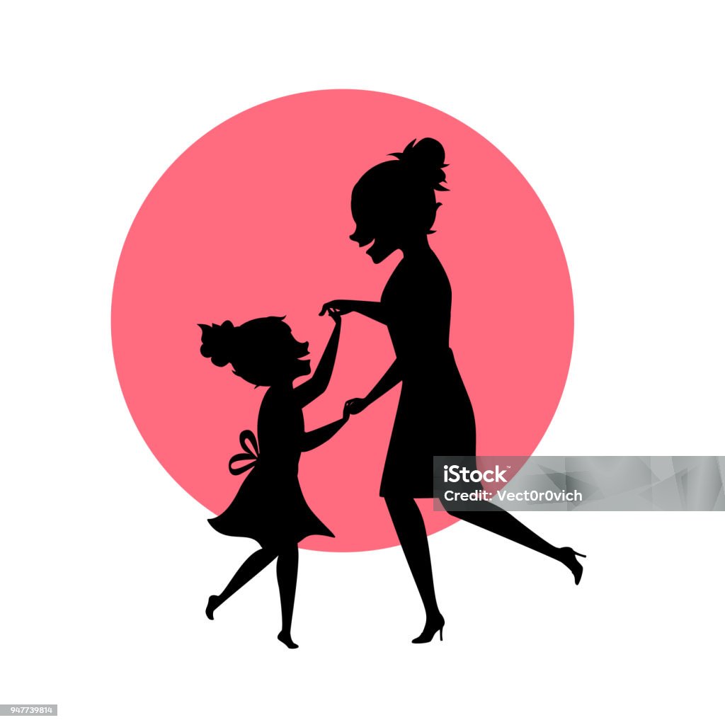 mother and daughter dancing together silhouettes vector illustration scene Child stock vector