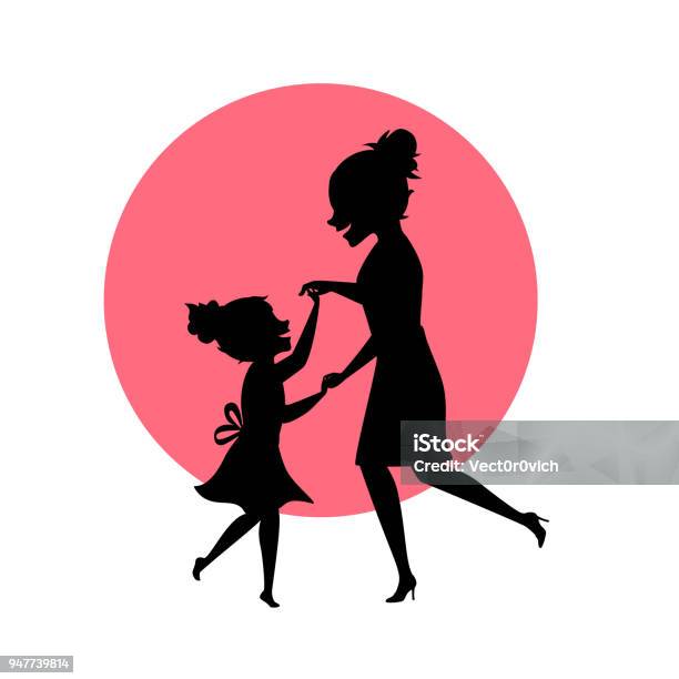 Mother And Daughter Dancing Together Silhouettes Vector Illustration Scene Stock Illustration - Download Image Now