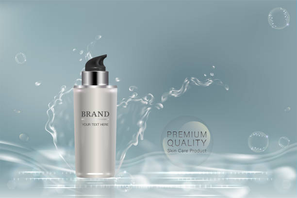 istock White cosmetic container with advertising background ready to use, liquid splash skin care ad 947743184