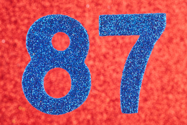 istock Number eighty-seven blue color over a red background. Anniversary. 947743578