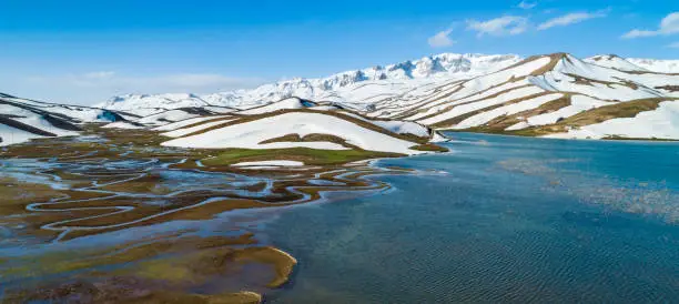 Photo of magnificent mountain lakes and spring season