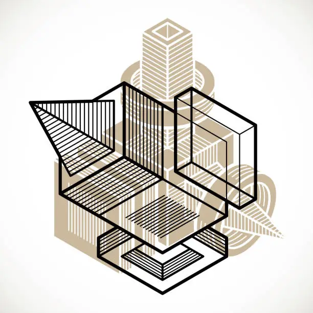 Vector illustration of 3D engineering vector, abstract shape made using cubes and geometric forms.