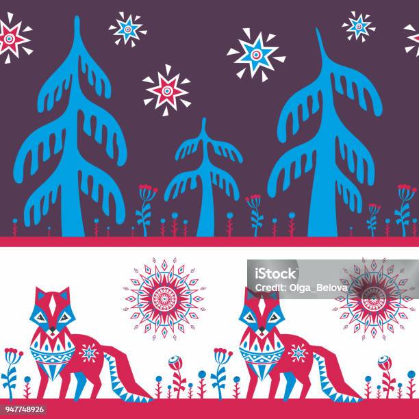 Fox Border Patterns Border Seamless Pattern With Fox Stock Illustration - Download Image ...