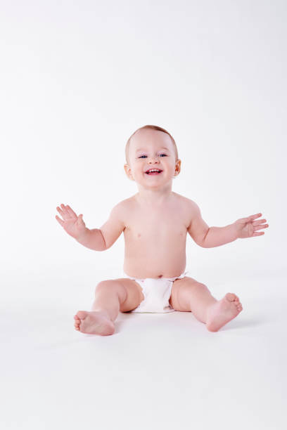 istock Cheerful baby laughing at studio shot 947749094