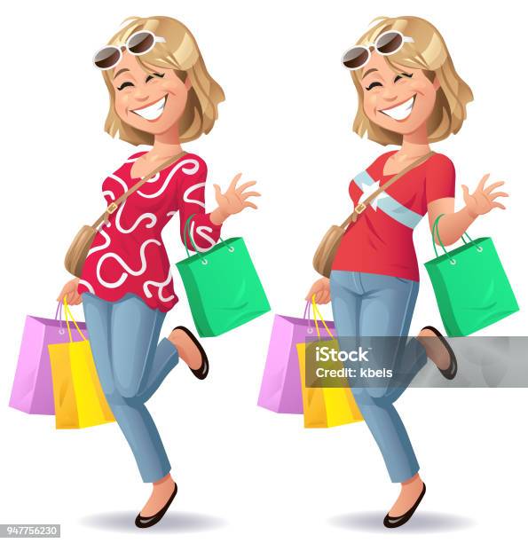 Young Woman Going Shopping Stock Illustration - Download Image Now - Full Length, Women, Shopping