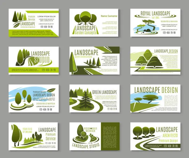 Vector illustration of Landscape design studio business card template