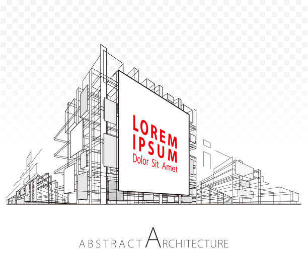 abstrakcyjna architektura billboard building - construction three dimensional shape planning architect stock illustrations