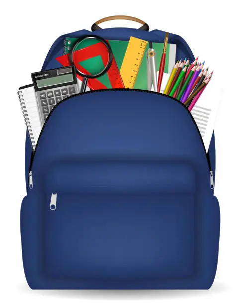 Vector illustration of student school bag with study tool in side