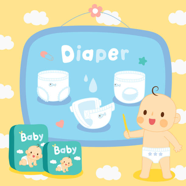 illustrazioni stock, clip art, cartoni animati e icone di tendenza di simpatico bambino presente pannolini - diaper baby crawling cartoon