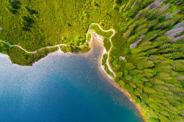 Aerial view of Tatra Mountains lake.