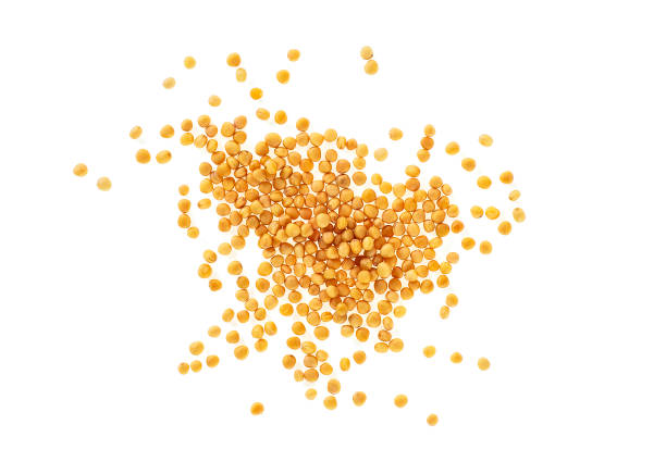 istock Yellow mustard seeds isolated on white background 947783402