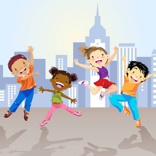 Ilustración de Niños Bailando En La Ciudad y más Vectores Libres de  Derechos de Niño - Niño, Bailar, Saltar - Actividad física - iStock
