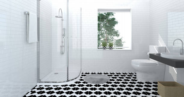 istock bathroom toilet interior, luxury,shower,modern home design background 3d rendering for copy space 947810806