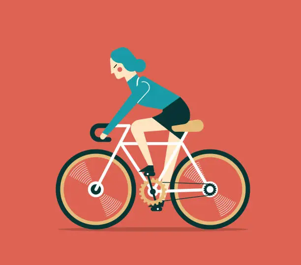 Vector illustration of Businesswoman cycling