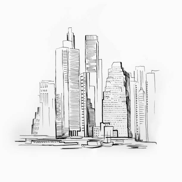 istock Sketch of skyscraper on white background. Picture of Manhattan 947816092