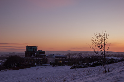 Scottish Royal Observatory in Edinburgh, Scotland. Shot at sunrise after the first snow in January.