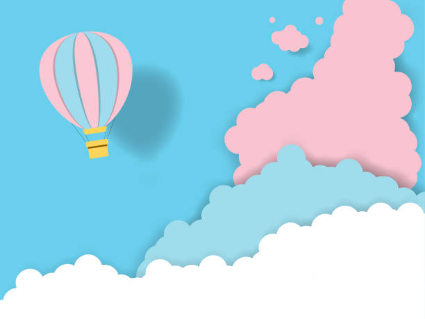 istock Hot air balloon paper art style with pastel cloud background,vector art and illustration 947825740