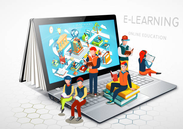 ilustrações, clipart, desenhos animados e ícones de laptop como um livro. o conceito de aprendizagem. educação on-line. ead. ilustração vetorial - business computer monitor paper digital tablet